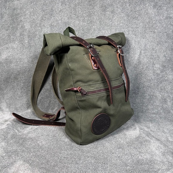 Duluth Pack Roll-Top Backpack Green Canvas Leather Trim Heavy Duty Made USA - Picture 2 of 16